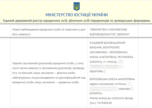 Вытрымка з АДР Мінюста Украіны адносна ТАА «Дэвілон» Вытрымка з АДР Мінюста Украіны адносна ТАА «Дэвілон»