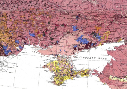 Фрагмэнт «Этнаграфічнай мапы Эўрапейскай Расіі» Аляксандра Рытыха, у якім пазначаная перавага расейцаў (светлы колер) над украінцамі ў Паўночнай Таўрыі. Фрагмэнт «Этнаграфічнай мапы Эўрапейскай Расіі» Аляксандра Рытыха, у якім пазначаная перавага расейцаў (светлы колер) над украінцамі ў Паўночнай Таўрыі.