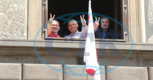 У мэрыі горада Пльзень у Чэхіі вывесілі бел-чырвона-белы сцяг