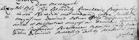 Метрыка аб шлюбе Пятра Эстка і Ганны Касьцюшка ў 1762 годзе Метрыка аб шлюбе Пятра Эстка і Ганны Касьцюшка ў 1762 годзе