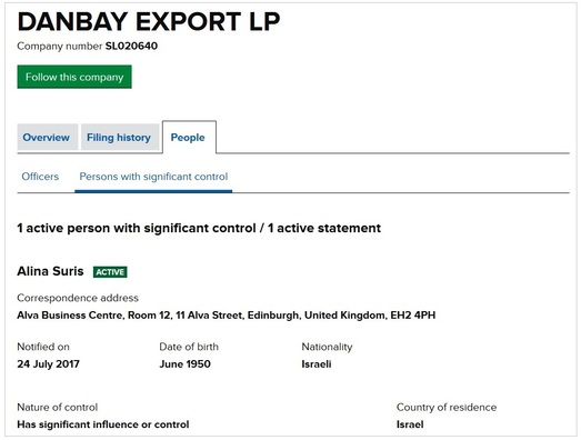 Дадзеныя з прафайлу кампаніі Danbay Export LP на сайце Рэгістрацыйнай Палаты Вялікай Брытаніі / Companies House Дадзеныя з прафайлу кампаніі Danbay Export LP на сайце Рэгістрацыйнай Палаты Вялікай Брытаніі / Companies House