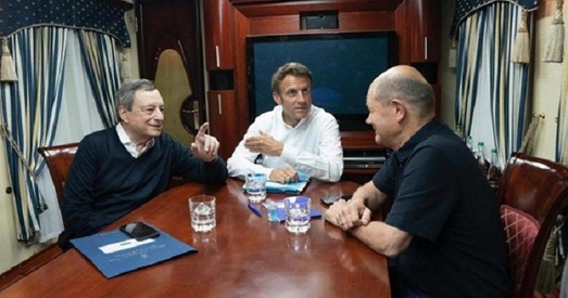 Макрон, Шольц і Драгі прыбылі ва Украіну