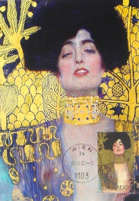 Юдзіф з галавою Алаферна. 1901 г. Густаў Клімт (1862-1918). Галерэя Бельведэр, Вена. Картмаксімум пошты Аўстрыі, выдадзены ў 2003 годзе Юдзіф з галавою Алаферна. 1901 г. Густаў Клімт (1862-1918). Галерэя Бельведэр, Вена. Картмаксімум пошты Аўстрыі, выдадзены ў 2003 годзе