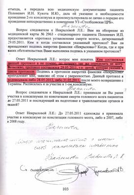 З пратаколу апытання медыкаў вынікае, што яны «не памятаюць», ні калі быў кансіліум, ні хто ў ім удзельнічаў, ні калі складалася заключэнне, ні калі яны яго падпісвалі З пратаколу апытання медыкаў вынікае, што яны «не памятаюць», ні калі быў кансіліум, ні хто ў ім удзельнічаў, ні калі складалася заключэнне, ні калі яны яго падпісвалі