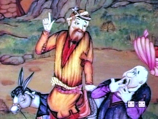 Кадр з мультфільму пра легендарнага героя ўзбекскага камічнага эпасу Хаджу Насрэдзіна. Узбекфильм, 1982 год Кадр з мультфільму пра легендарнага героя ўзбекскага камічнага эпасу Хаджу Насрэдзіна. Узбекфильм, 1982 год