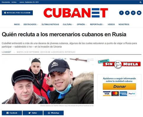 Артыкул “Хто вярбуе кубінскіх наймітаў у Расіі” ў Cubanet Артыкул “Хто вярбуе кубінскіх наймітаў у Расіі” ў Cubanet