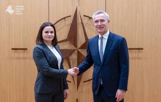 Святлана Ціханоўская і генсек NATO Енс Столтэнберг. Фота: прэс-служба Аб'яднанага пераходнага кабінета Святлана Ціханоўская і генсек NATO Енс Столтэнберг. Фота: прэс-служба Аб'яднанага пераходнага кабінета