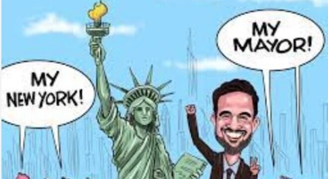 Перамога Зохрана Мамдані ў карыкатурах Нью-Ёрк будзе чырвоным? Дасье ў карыкатурах