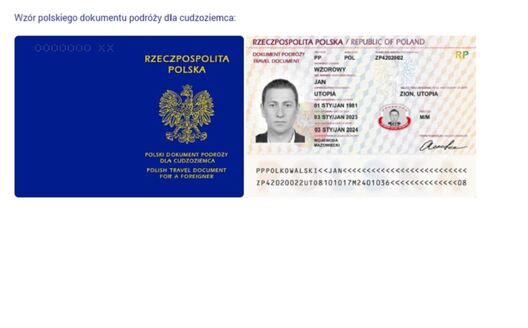 Узор вокладкі і першай старонкі польскага праязнога дакументу. Малюнак Urząd do Spraw Cudzoziemców /mos.cudzoziemcy.gov.pl Узор вокладкі і першай старонкі польскага праязнога дакументу. Малюнак Urząd do Spraw Cudzoziemców /mos.cudzoziemcy.gov.pl