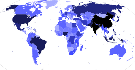 Колькасць насельніцтва па краінам у 2019 годзе. Малюнак wikipedia.org Колькасць насельніцтва па краінам у 2019 годзе. Малюнак wikipedia.org