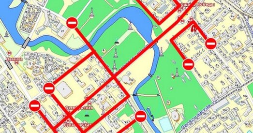 Як будзе абмежаваны рух 9 мая ў цэнтры Мінска (мапа)