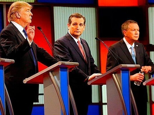 Кандыдат у прэзідэнты ЗША Дональд Трамп, Тэд Круз і Джон Кейсbк Кандыдат у прэзідэнты ЗША Дональд Трамп, Тэд Круз і Джон Кейсbк